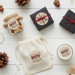 It's A Boy! Rustic Plaid Lumberjack Baby Shower Classic Round Sticker