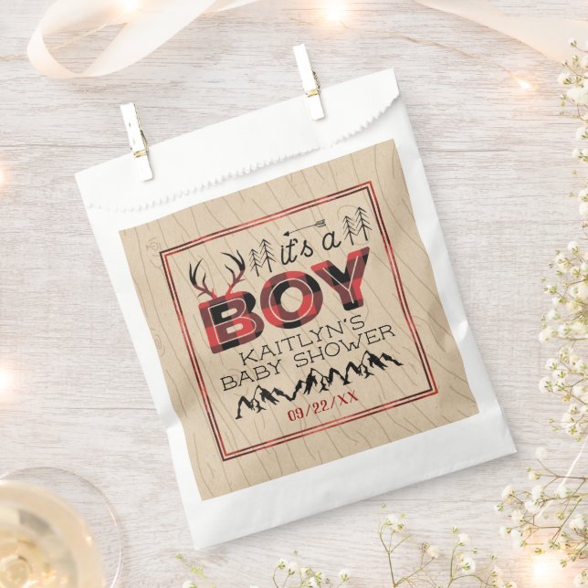 It's A Boy! Rustic Plaid Lumberjack Baby Shower Favour Bags (Clipped)