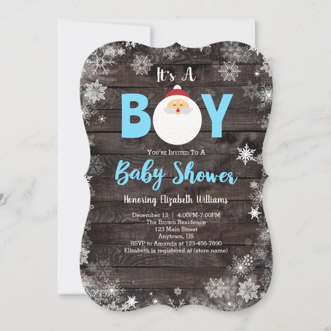 It's A Boy Rustic Wood Santa Christmas Baby Shower Invitation (Front)