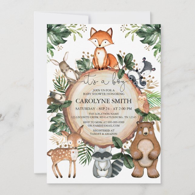 It's A Boy Rustic Woodland Baby Shower Invitation (Front)
