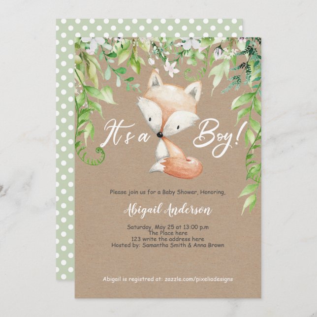 Its a Boy, Rustic,Woodland, Greenery, Baby Shower Invitation (Front/Back)