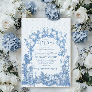 It's a Boy Safari Animal Blue Toile Baby Shower Invitation