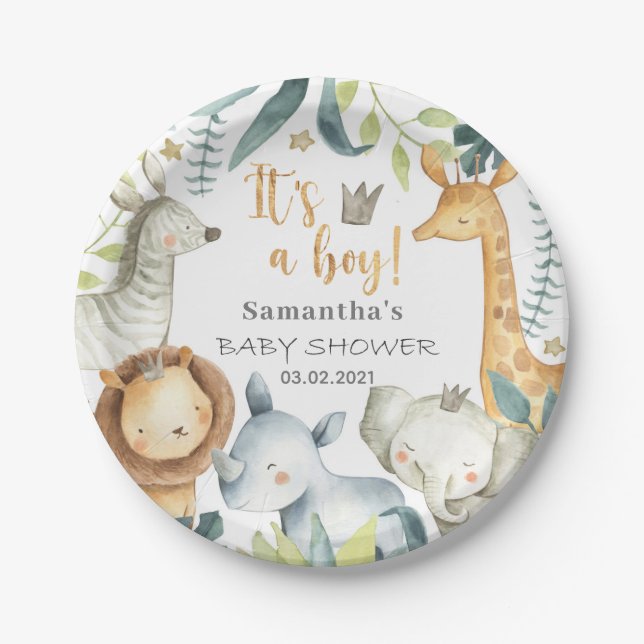 It's a Boy! Safari Baby Shower Plate (Front)