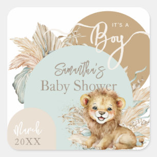 It's a boy Safari Theme Lion Baby Shower Square Sticker