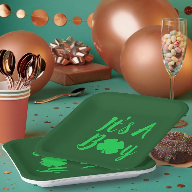 It's A Boy Shamrock Paper Plate (Multi)