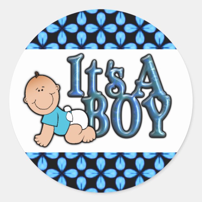 It's A Boy Shiny Blue Text w/Baby Sticker Sheet (Front)