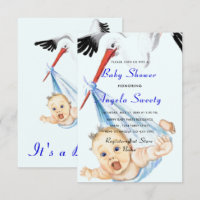 It's a Boy Shower Invitation Stork Carrying Baby