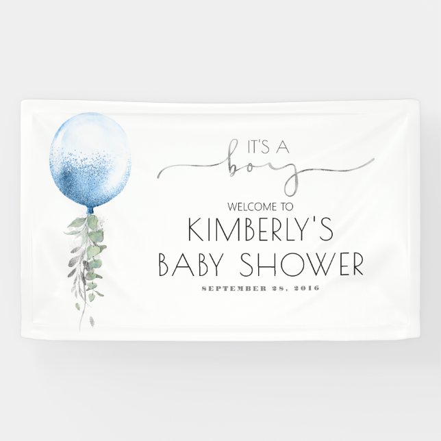 Its a Boy Silver Blue Balloon Baby Shower Banner (Horizontal)