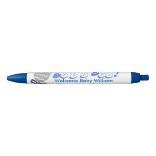 It's A Boy Silver Rattle Baby Announcements Blue Ink Pen