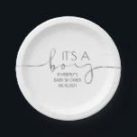 It's A Boy Silver Script Baby Shower Modern Paper Plate<br><div class="desc">Silver script baby shower paper plates</div>