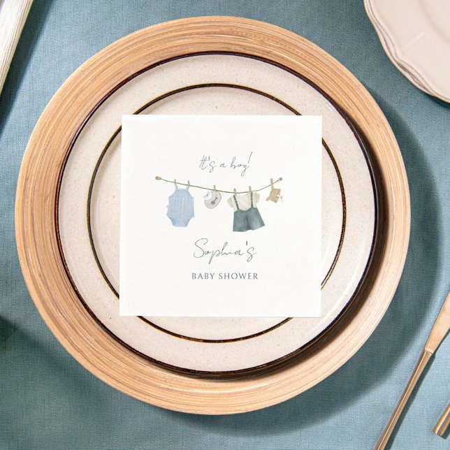 Its a Boy Simple Clothes Watercolor Baby Shower Napkin (Creator Uploaded)