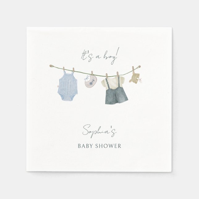 Its a Boy Simple Clothes Watercolor Baby Shower Napkin (Front)