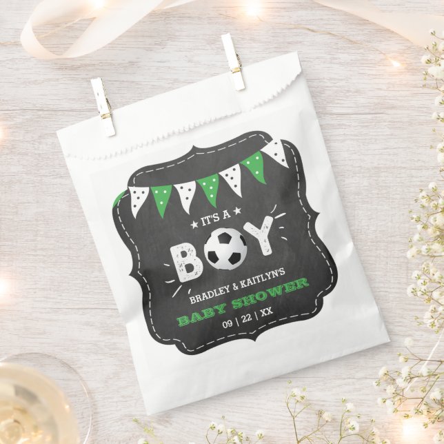 It's A Boy! Soccer Themed Co-ed Baby Shower Favour Bags (Clipped)