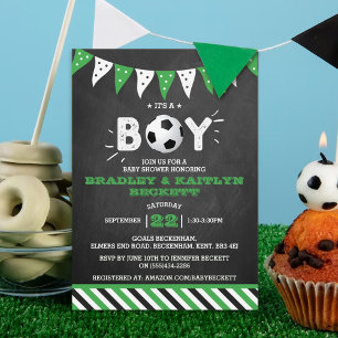 It's A Boy! Soccer Themed Co-ed Baby Shower Invitation