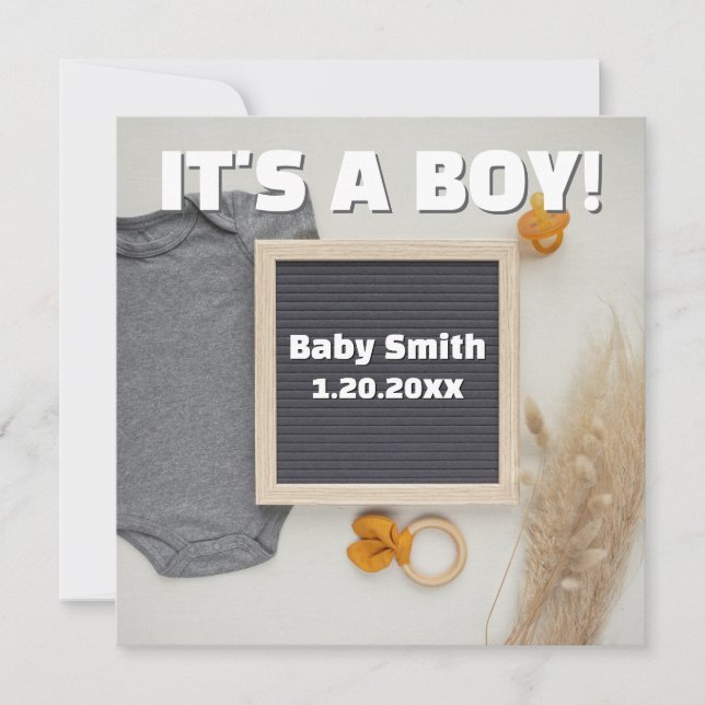It's A Boy Social Media, flat lay boho Pregnancy Announcement (Front)