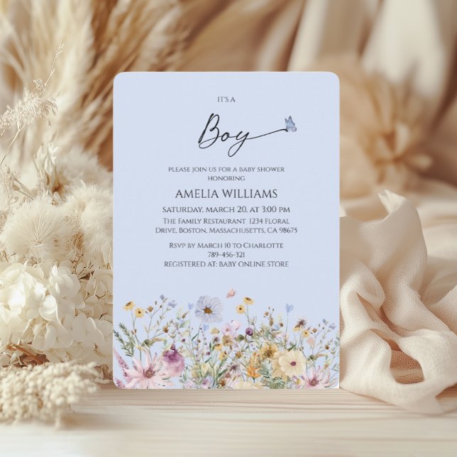 Its a Boy Soft Blue Floral Baby Shower Invitation (Creator Uploaded)