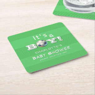 It's a Boy! Sport Football Baby Shower Square Paper Coaster