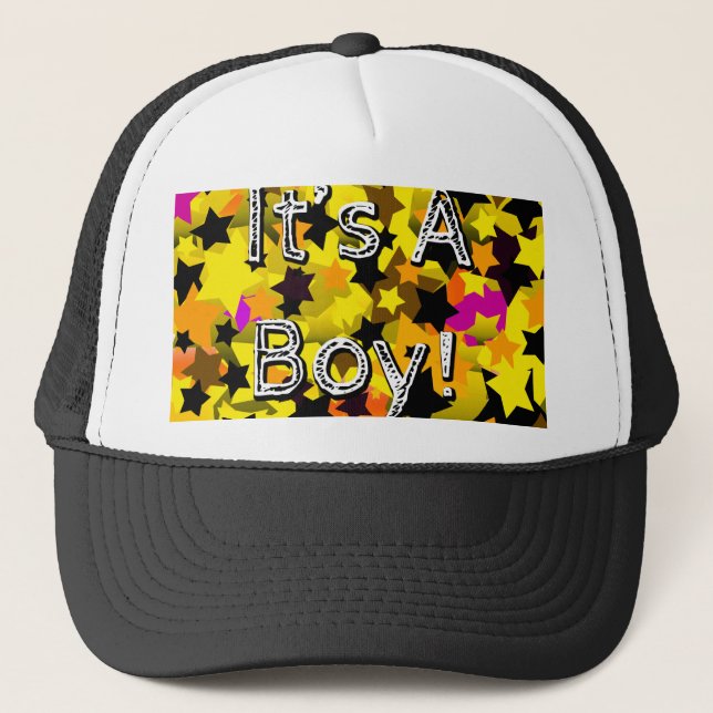 It's A Boy! Stars Yellow Trucker Hat (Front)