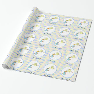 It's A Boy Stork Carrying Baby Boy Baby Shower Wrapping Paper