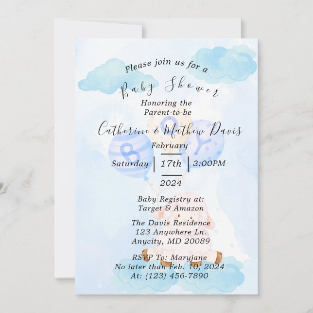It's A Boy sweet baby lamb with balloons Invitatio Invitation (Front)