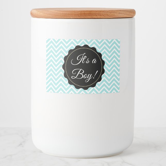 Its a boy  Teal Baby Shower Glass Mason Jar Food Label (Front)