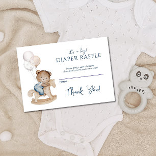 It's a Boy Teddy Bear & Balloons Diaper Raffle Enclosure Card