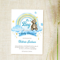 It's a boy teddy bear rainbow clouds baby shower