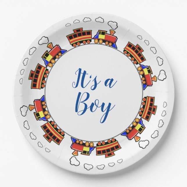 Its a Boy Toy Train Paper Plate (Front)