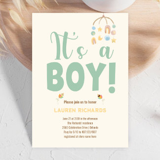 It's a Boy Typography Boho Colourful Baby Shower Invitation