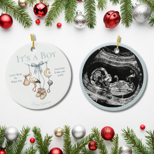 Its a Boy Ultrasound Pregnancy Announcement Baby Ceramic Tree Decoration