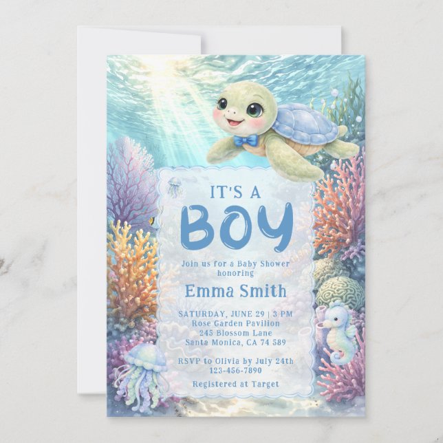 It's a Boy Under the Sea Turtle Boy Baby Shower Invitation (Front)
