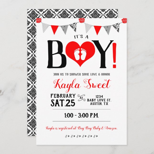 It's A Boy Valentine Baby Shower Invitation (Front/Back)