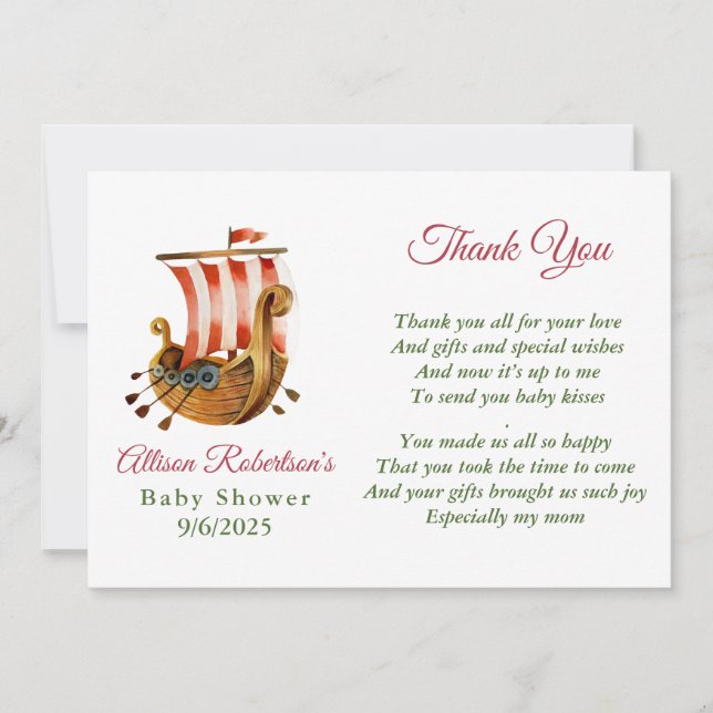 It's A Boy Viking Party Baby Shower Thank You Card (Front)