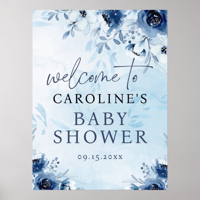 Its a Boy Watercolor Blue Baby Shower Welcome Sign (Front)