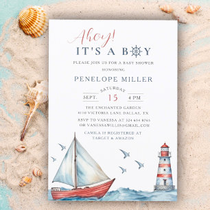 Its a Boy Watercolor Nautical Baby Shower Invitation