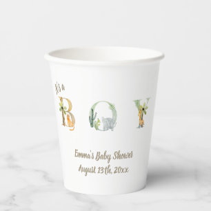 It's a boy watercolor Safari Animals Baby Shower Paper Cups
