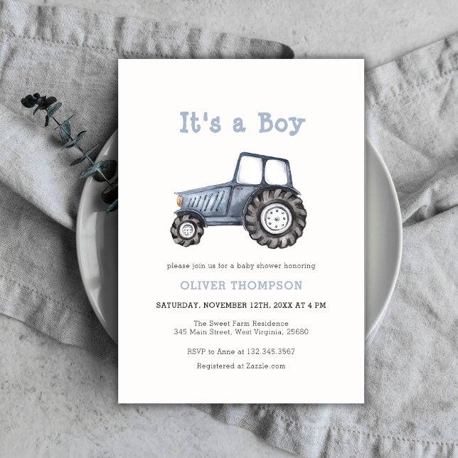 It's a Boy Watercolor Tractor Baby Shower Invitation (It's a Boy Watercolor Tractor Baby Shower Invitation)