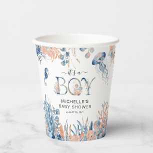 It's a Boy Watercolor Under-the-Sea Baby Shower Paper Cups