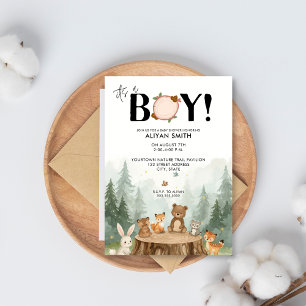 It's a Boy Watercolor Woodland Animal Baby Shower  Invitation