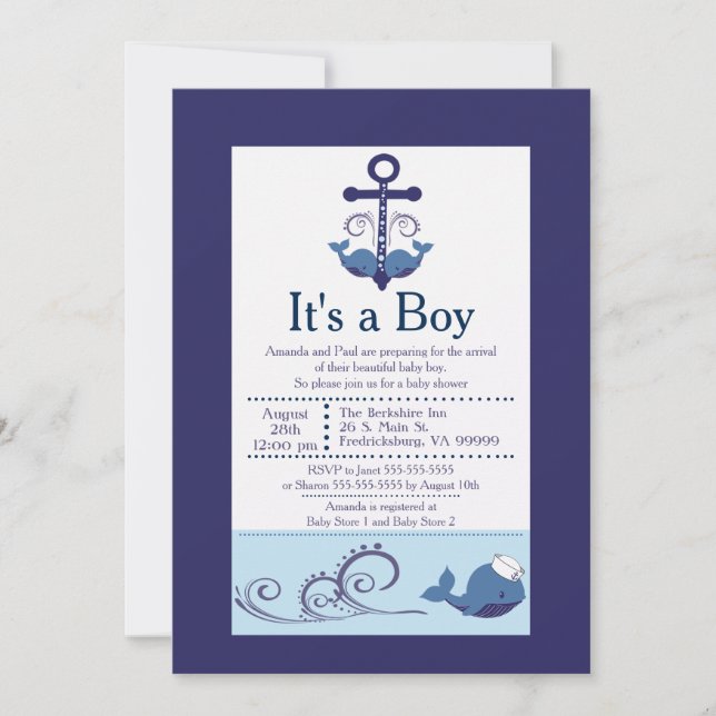 It's A Boy Whale Baby Shower Invitation (Front)