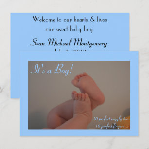 It's a Boy Wiggly Toes Birth Announcement Cards