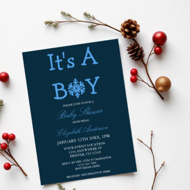 It's A Boy Winter Snowflake Baby Shower Invitation (Creator Uploaded)