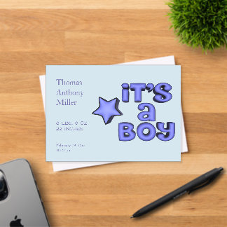 It's A Boy With Puffy 3D Blue Star Acrylic Invitations
