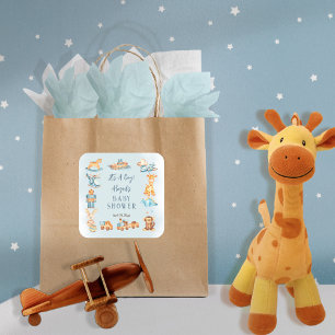 It's A Boy Wooden   Stuffed Toys Baby Shower Square Sticker