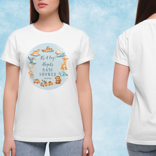It's A Boy Wooden | Stuffed Toys Baby Shower Tri-Blend Shirt (Wooden and Stuffed Toys "It's A Boy" Blue Baby Shower T-shirt)