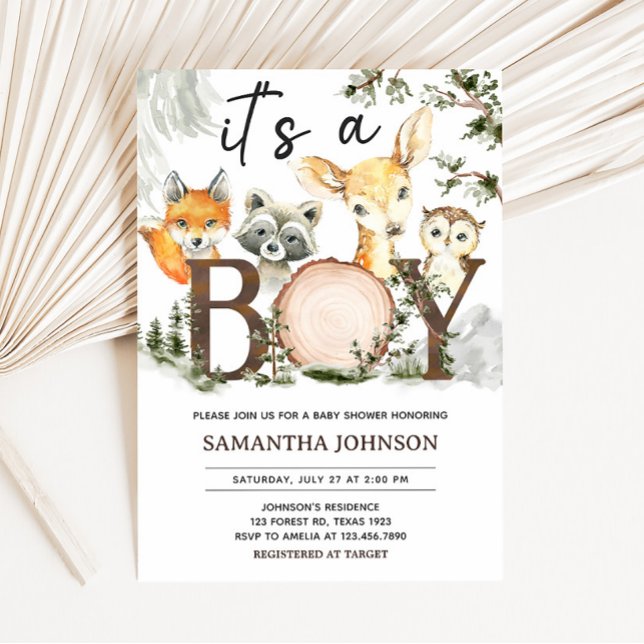 It's A Boy Woodland Animals Baby Shower  Invitation (Woodland Forest Baby Shower Invitation)