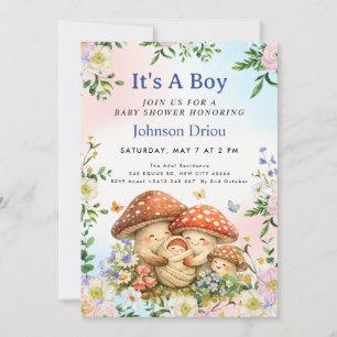 It's a Boy Woodland Mushroom Baby Shower Invitation