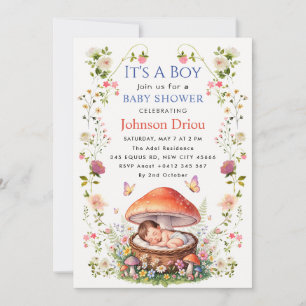 It's a Boy Woodland Mushroom Baby Shower Invitation