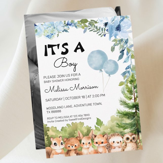 It's A Boy Woodland Photo Boy Baby Shower Invitation (It's A Boy Woodland Photo Boy Baby Shower Invitation)