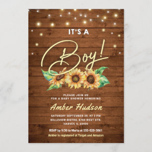 It's a Boy Yellow Sunflower Baby Shower Sprinkle Invitation